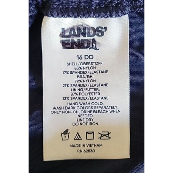 Lands End Women's 16 DD V-Neck Swim Top Navy Solid Adjustable Padded S456 - Picture 7 of 8
